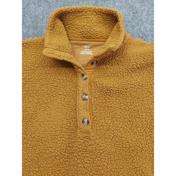 Aerie Pullover Sweater Womens Medium Orange Marigold Sherpa Henley Long Sleeve - Picture 3 of 12